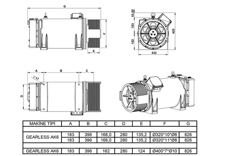 AK6-DİŞLİSİZ MAKİNE MOTORU-TEKNİK ÇİZİM