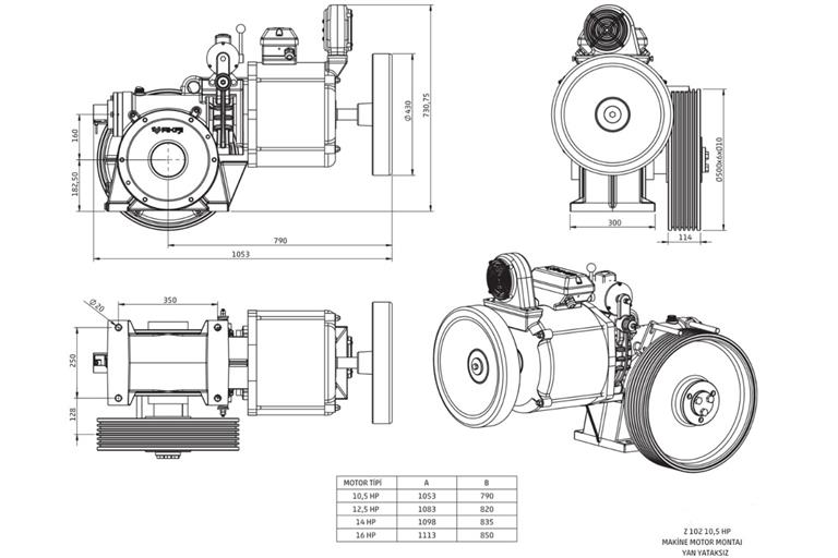 Z102-YAN YATAKSIZ DİŞLİLİ MAKİNE MOTORU-TEKNİK ÇİZİM