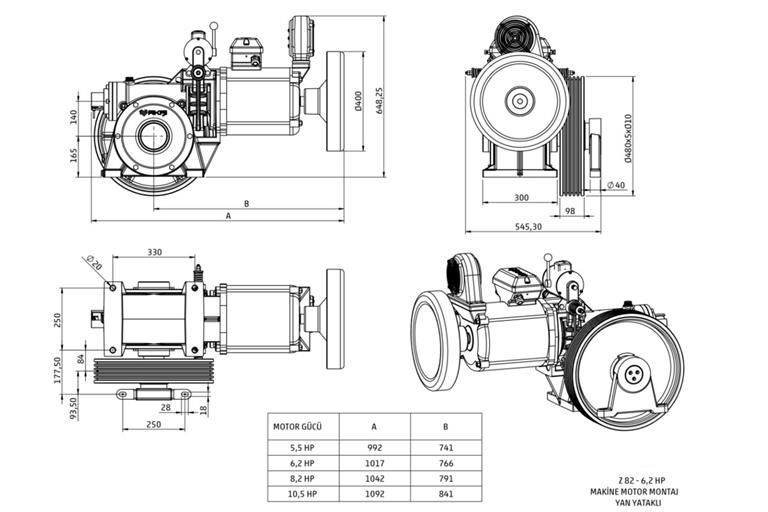 Z82-YAN YATAKLI DİŞLİLİ MAKİNE MOTORU-TEKNİK ÇİZİM