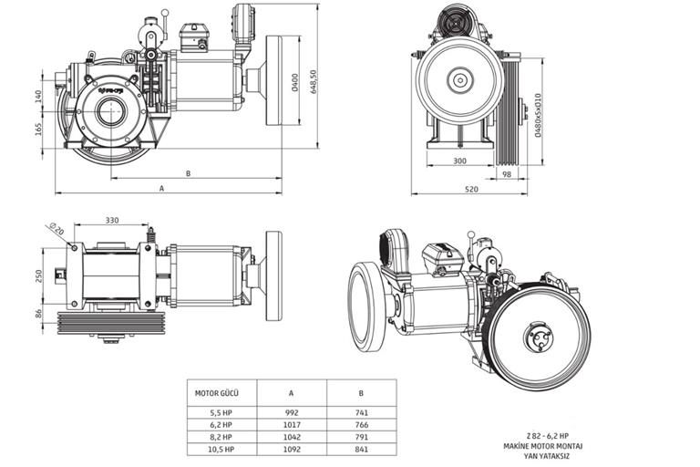 Z82-YAN YATAKSIZ DİŞLİLİ MAKİNE MOTORU-TEKNİK ÇİZİM