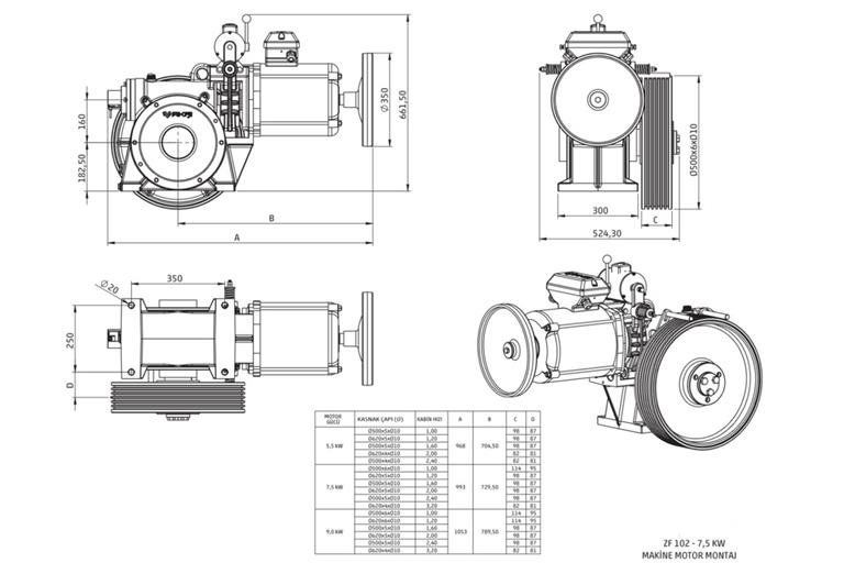 ZF102-YAN YATAKSIZ DİŞLİLİ MAKİNE MOTORU-TEKNİK RESİM