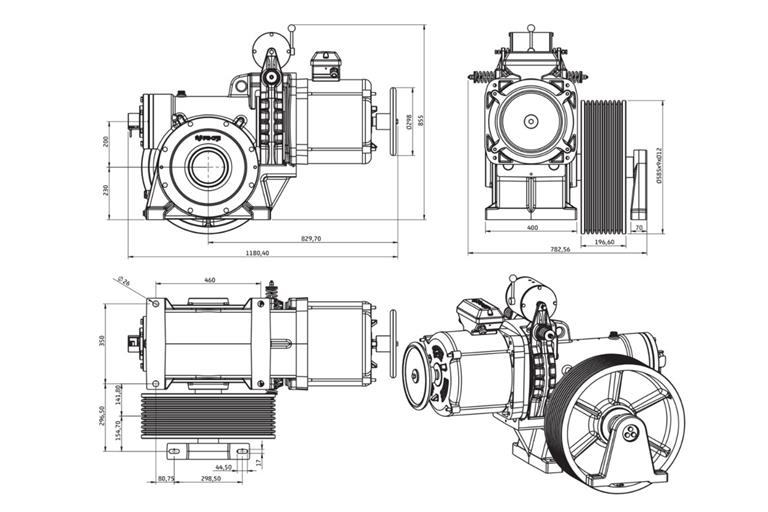 ZF112-YAN YATAKLI DİŞLİLİ MAKİNE MOTORU-TEKNİK ÇİZİM