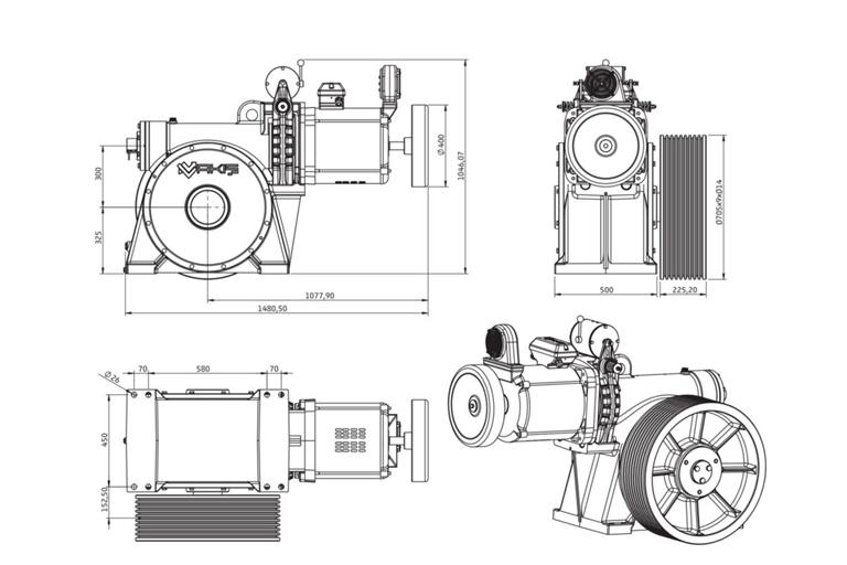 ZF142-YAN YATAKSIZ DİŞLİLİ MAKİNE MOTORU-TEKNİK ÇİZİM